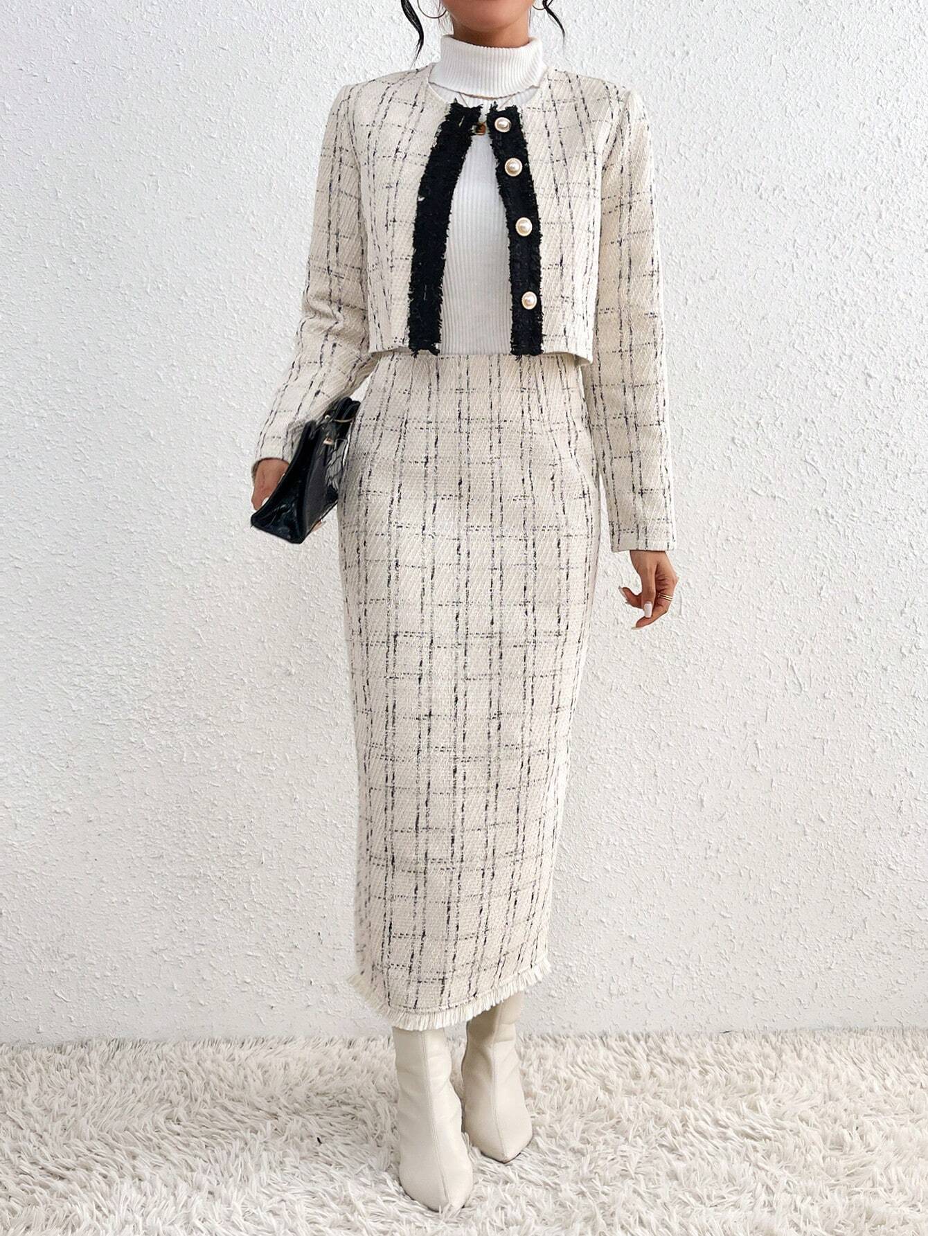 Privé Plaid Tweed Jacket & Skirt