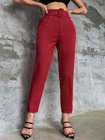 Privé Solid Belted Tapered Pants