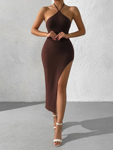 Privé Split Thigh Halter Dress