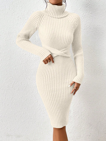 Privé Turtleneck Raglan Sleeve Twist Front Sweater Dress