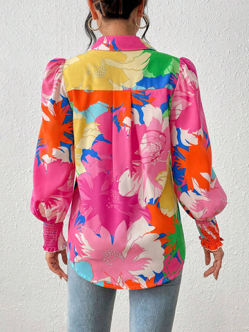 Privé Women's Ink Floral Print Puff Sleeve Shirt