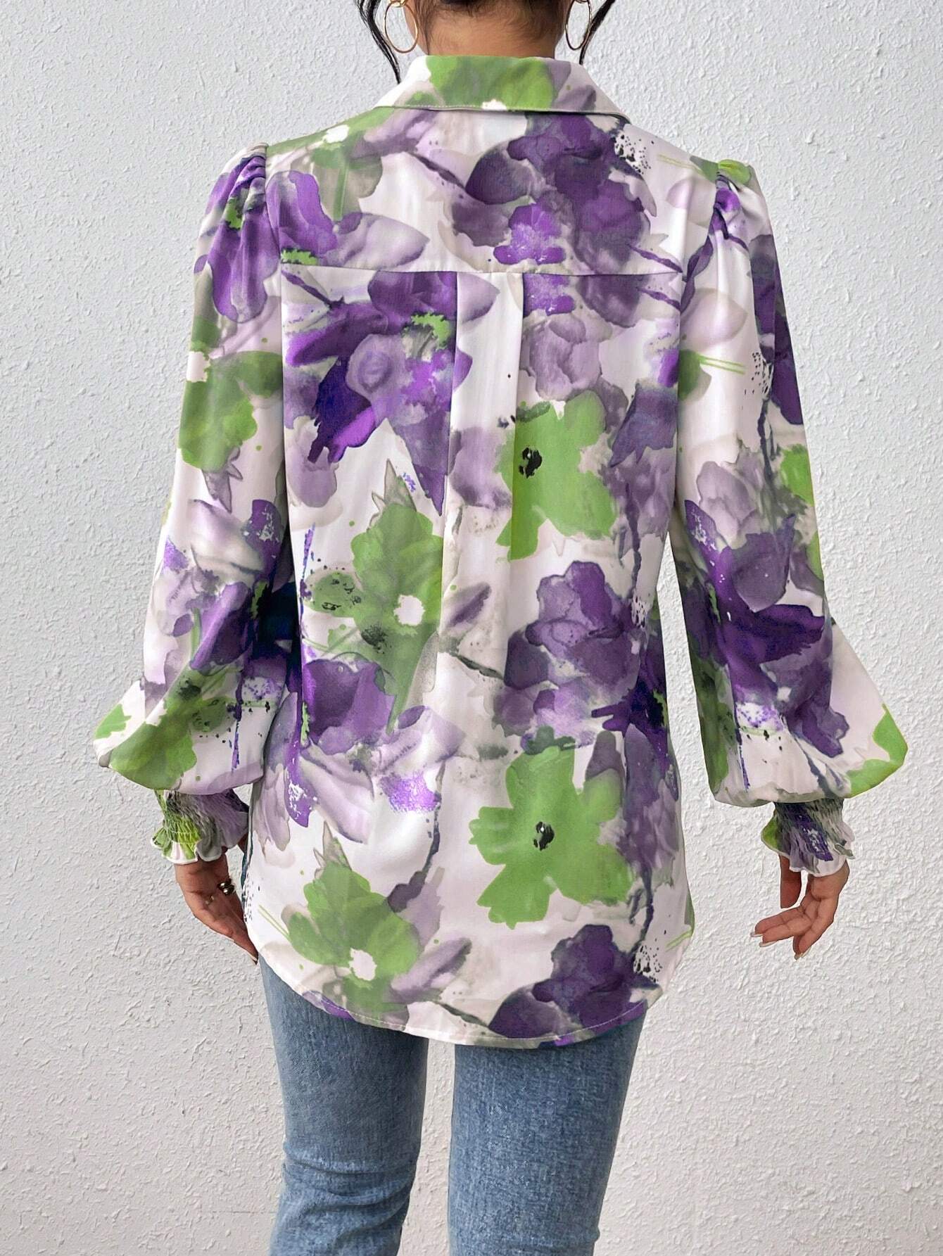 Privé Women's Ink Floral Print Puff Sleeve Shirt