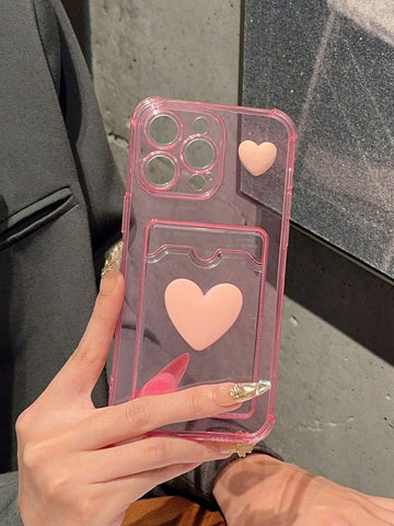 Y2K Sliding Transparent Double Heart Sticker Picture Frame Card Holder Phone Case
