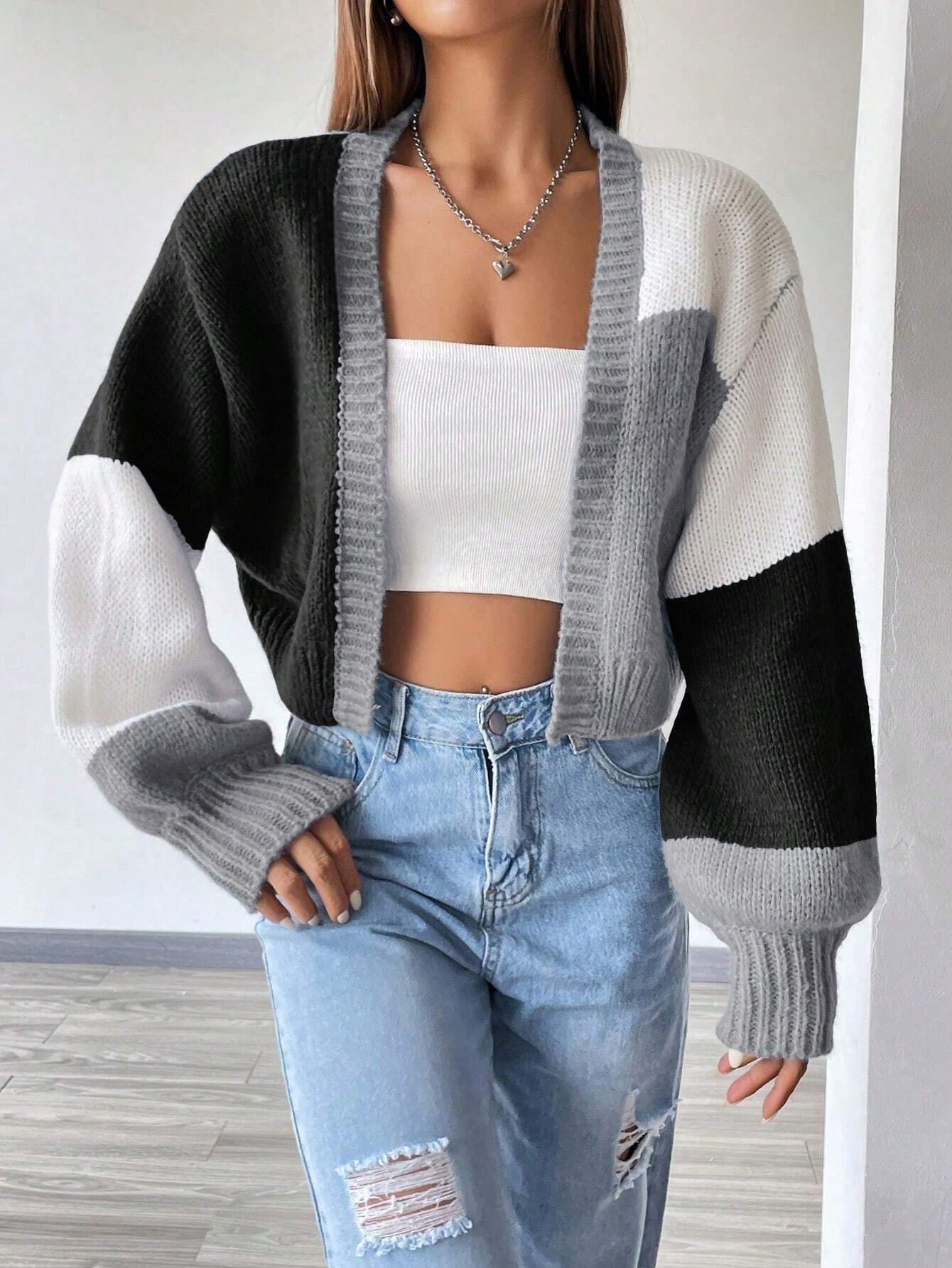 Qutie Colorblock Drop Shoulder Duster Cardigan