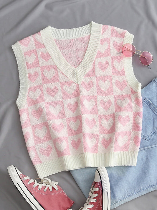 Qutie Heart & Checker Pattern Sweater Vest