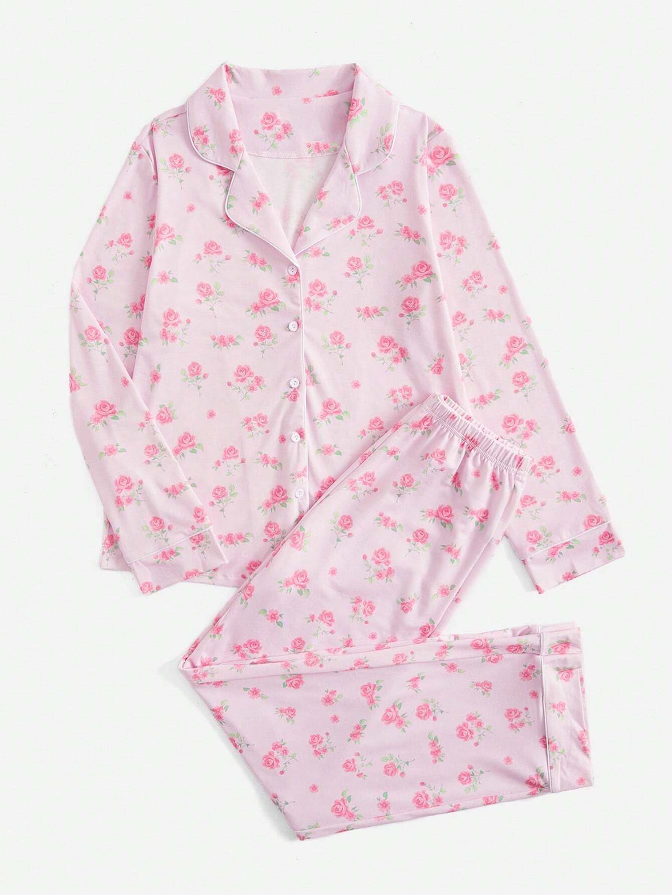 ROMWE Kawaii Bowknot Printed Pajama Set With Bow