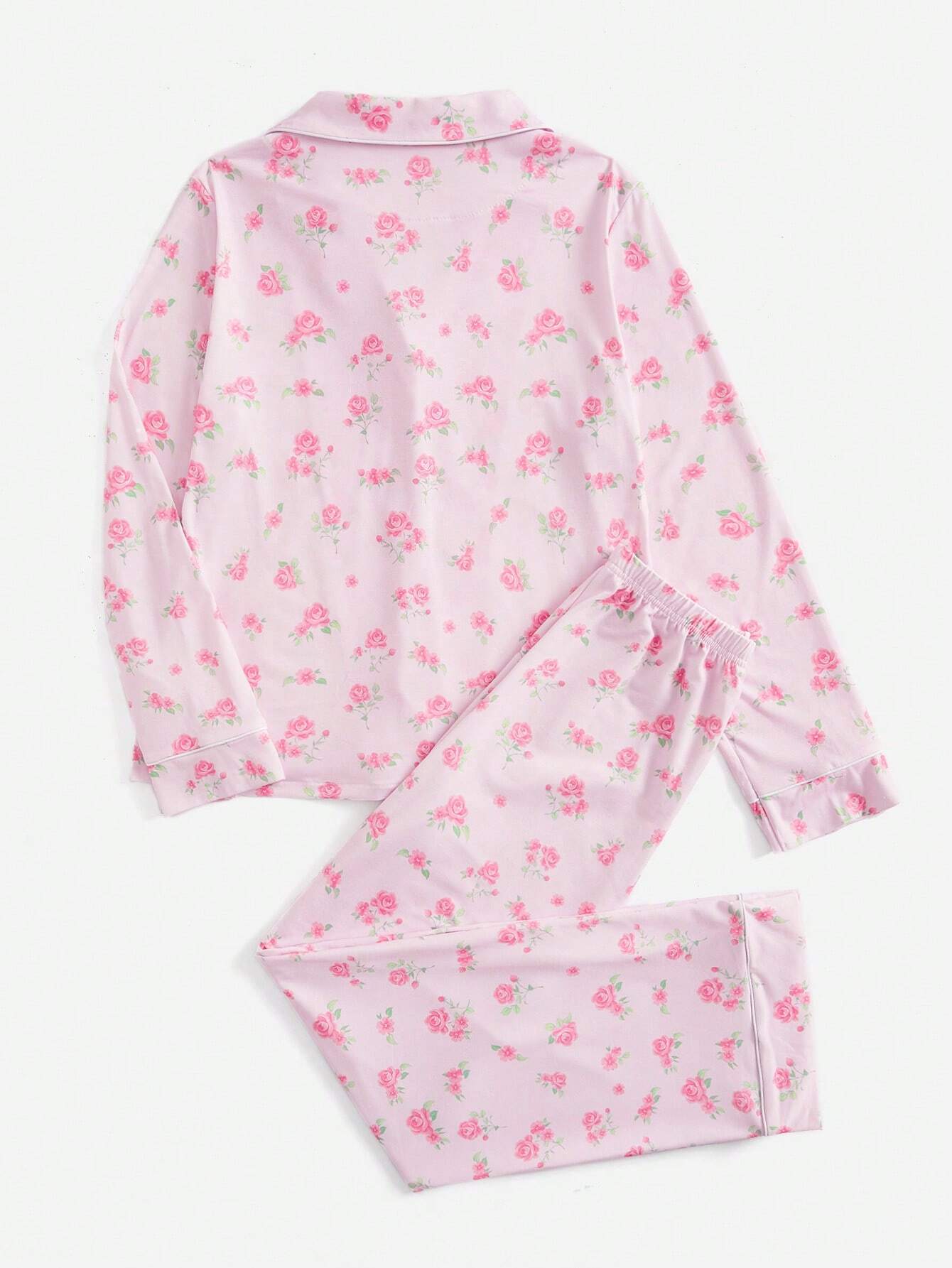 ROMWE Kawaii Bowknot Printed Pajama Set With Bow