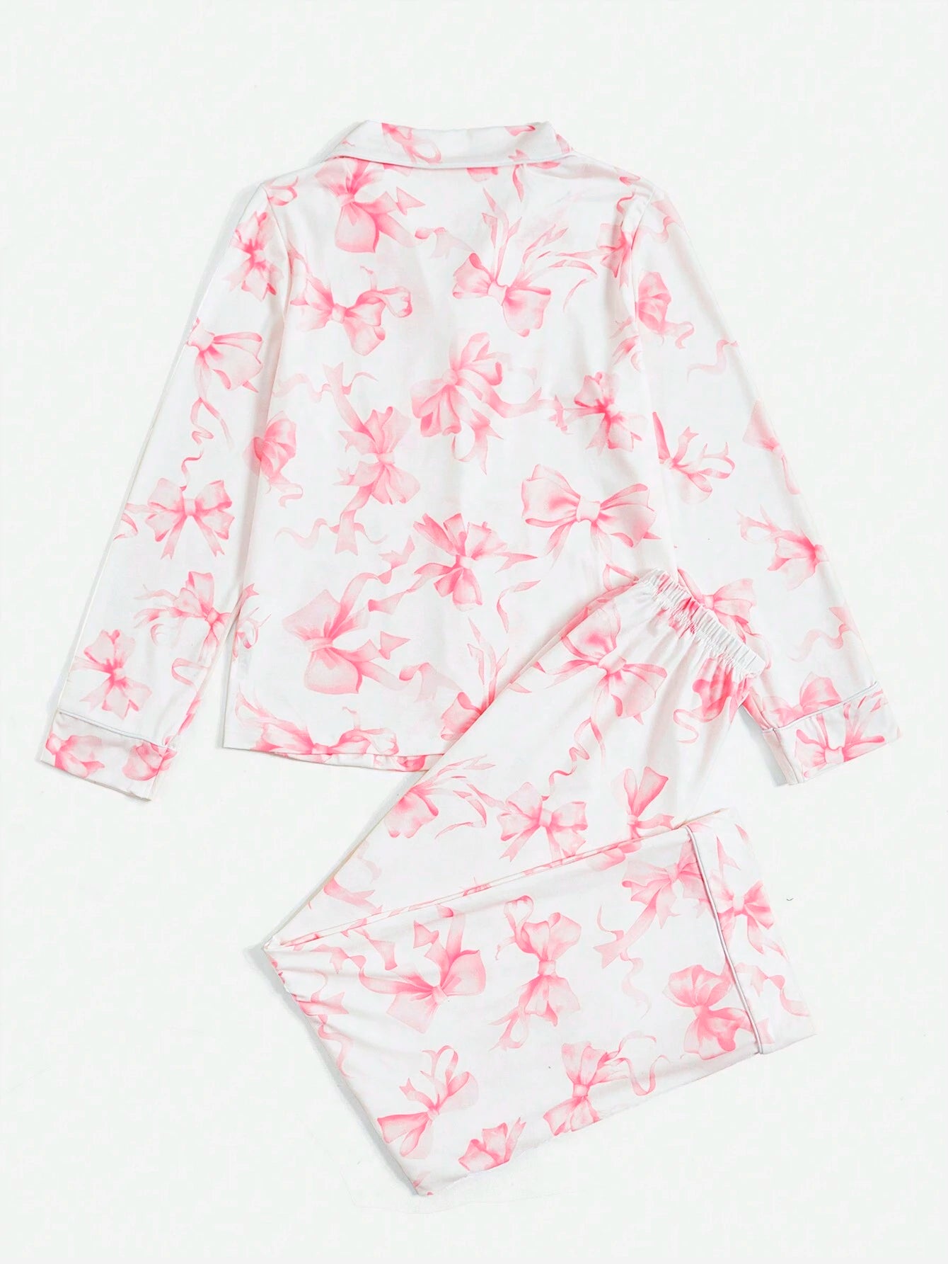 ROMWE Kawaii Bowknot Printed Pajama Set With Bow