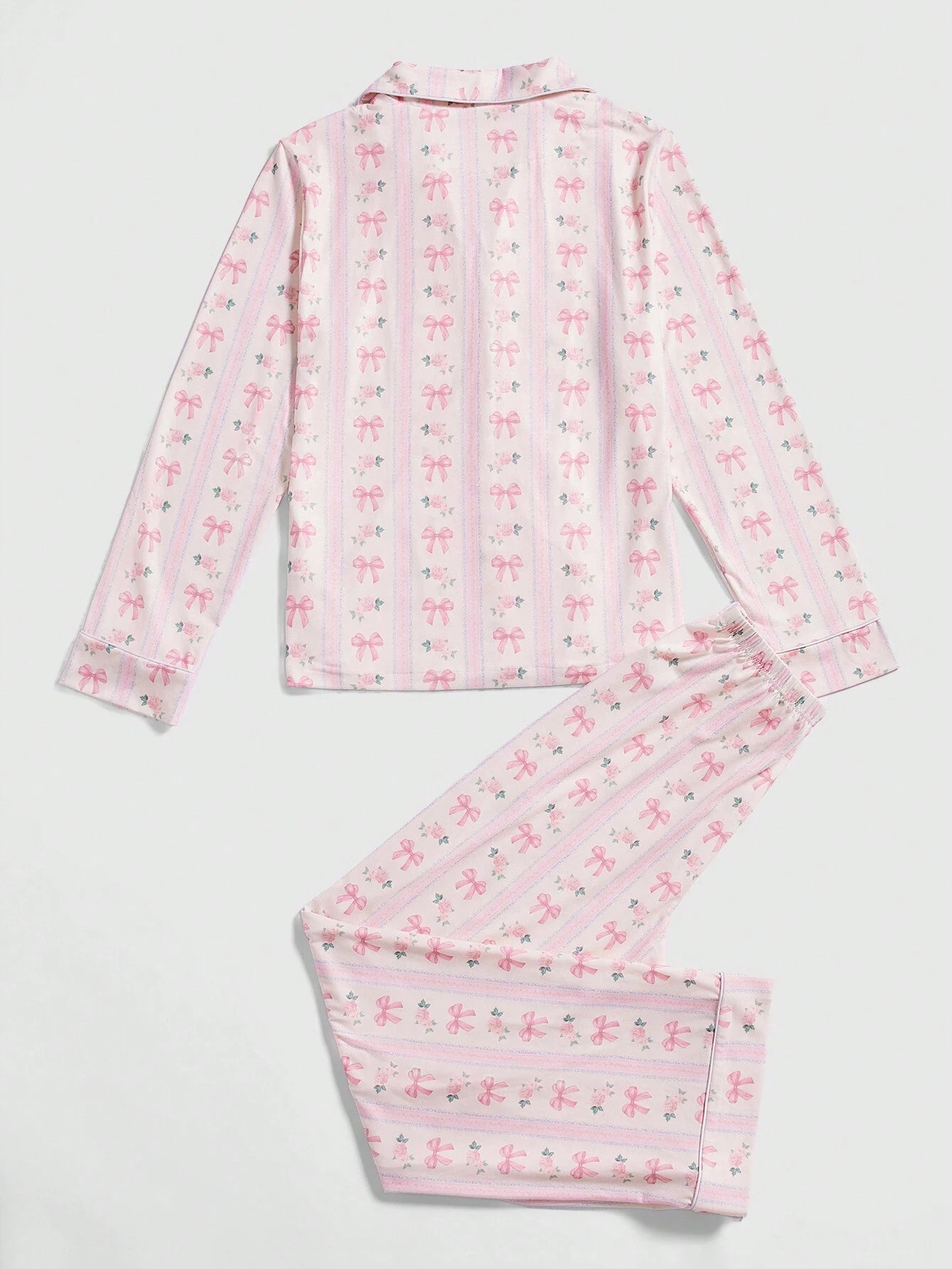 ROMWE Kawaii Bowknot Printed Pajama Set With Bow