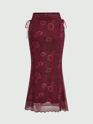 Fairycore Women's Flower Printed Mesh Tulle Skirt