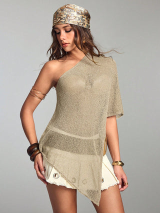 Hippie Beach Vacation Relaxed Slouchy Hollow Knit Women's Knit Top