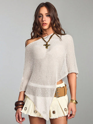 Hippie Beach Vacation Relaxed Slouchy Hollow Knit Women's Knit Top