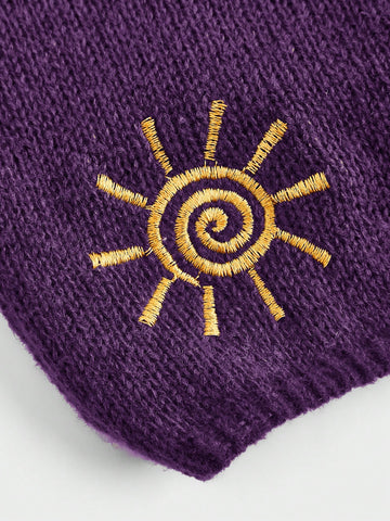 ROMWE Hippie Sun Embroidery Halter Knit Top