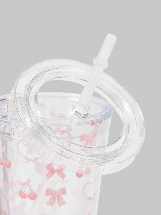 ROMWE Kawaii 1pc Hollowed-Out Pink Cherry Gift Double-Layer Flat Bottom Cup