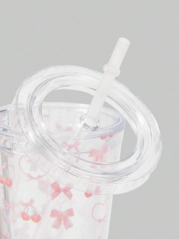 ROMWE Kawaii 1pc Hollowed-Out Pink Cherry Gift Double-Layer Flat Bottom Cup