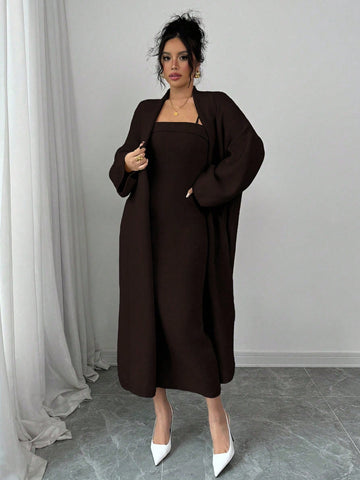 Solid Color Spaghetti Strap Minimalist Dress With Long Sleeve Jacket
