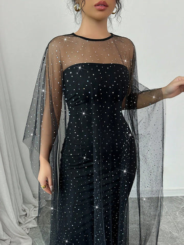 Airlisse 2pcs Elegant Party Rhinestone Decorated Sheer Mesh Shawl Shrug Set
