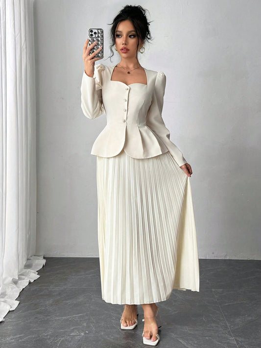 Elegant Fashion Pleated Butterfly Decor Long Dress