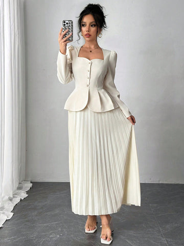 Elegant Fashion Pleated Butterfly Decor Long Dress