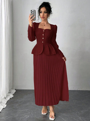 Elegant Fashion Pleated Butterfly Decor Long Dress