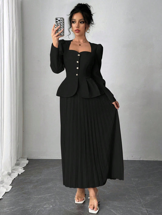 Elegant Fashion Pleated Butterfly Decor Long Dress