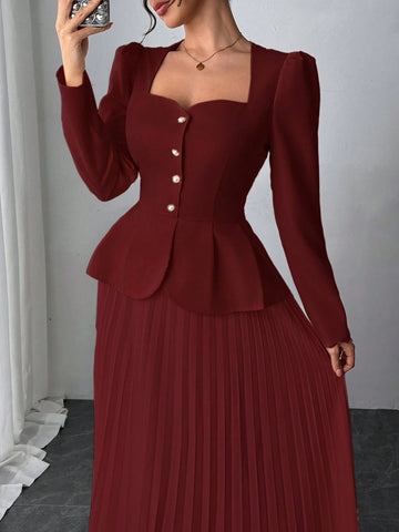 Elegant Fashion Pleated Butterfly Decor Long Dress