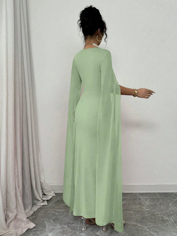 Banquet Fitted Rhinestone Luxurious Shawl Collar Chiffon See-Through Stretch Knit Dress