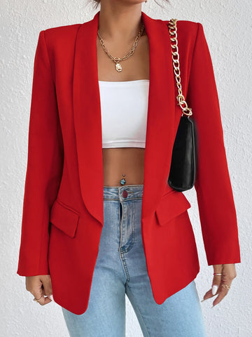 Women's Solid Color Shawl Collar Long Sleeve Casual Blazer Jacket