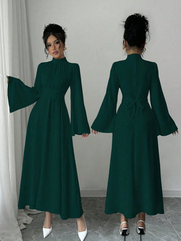 Women's Plain Collar Long Sleeve Simple Casual Long Dress