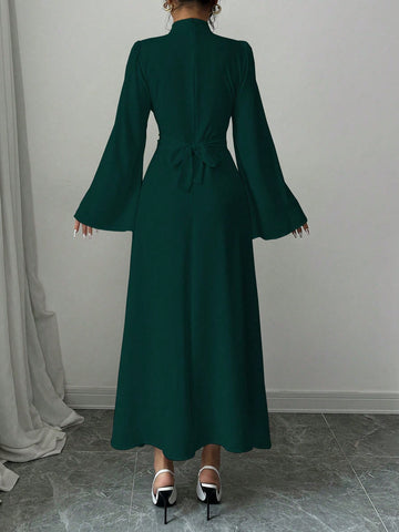 Women's Plain Collar Long Sleeve Simple Casual Long Dress