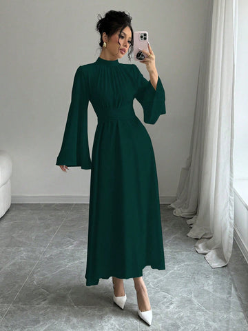 Women's Plain Collar Long Sleeve Simple Casual Long Dress