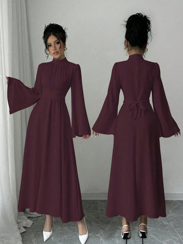 Women's Plain Collar Long Sleeve Simple Casual Long Dress