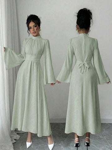 Women's Plain Collar Long Sleeve Simple Casual Long Dress