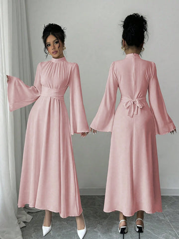 Women's Plain Collar Long Sleeve Simple Casual Long Dress