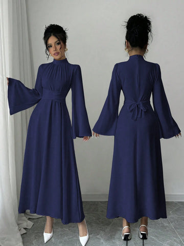 Women's Plain Collar Long Sleeve Simple Casual Long Dress