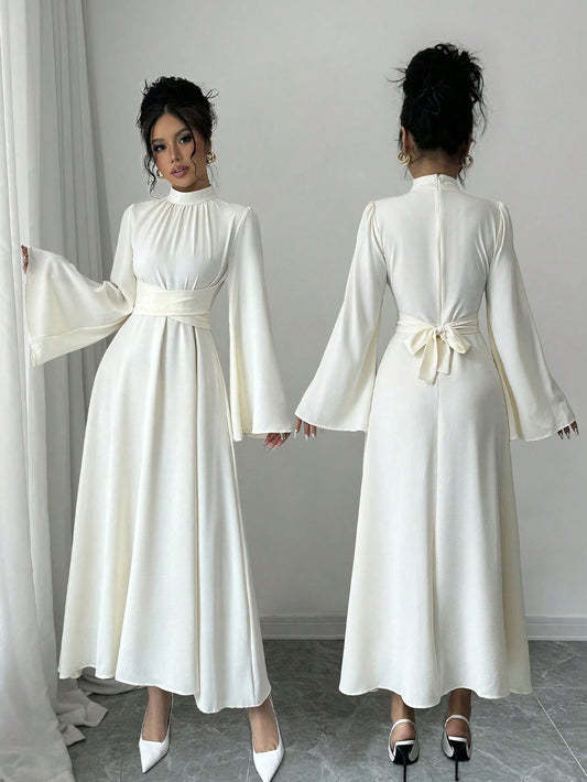 Women's Plain Collar Long Sleeve Simple Casual Long Dress