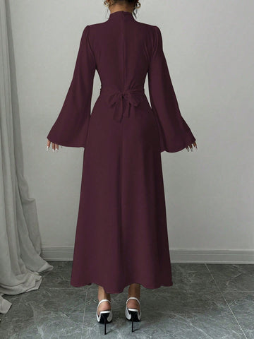 Women's Plain Collar Long Sleeve Simple Casual Long Dress