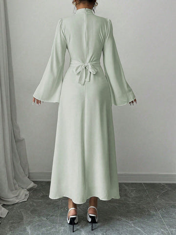 Women's Plain Collar Long Sleeve Simple Casual Long Dress