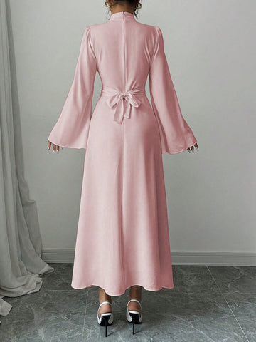 Women's Plain Collar Long Sleeve Simple Casual Long Dress