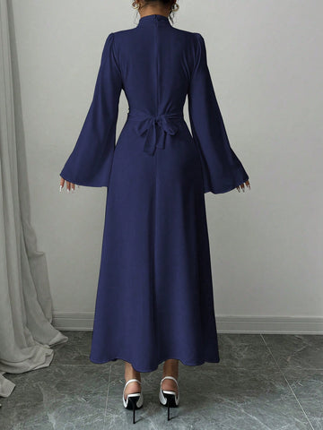 Women's Plain Collar Long Sleeve Simple Casual Long Dress