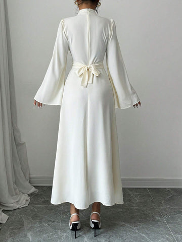 Women's Plain Collar Long Sleeve Simple Casual Long Dress