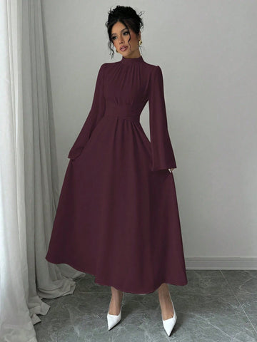 Women's Plain Collar Long Sleeve Simple Casual Long Dress