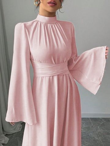 Women's Plain Collar Long Sleeve Simple Casual Long Dress