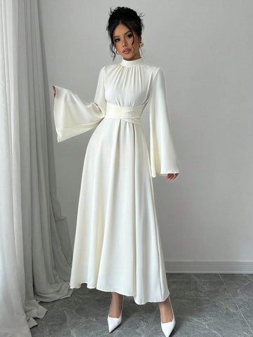 Women's Plain Collar Long Sleeve Simple Casual Long Dress