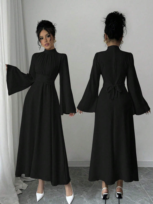 Women's Plain Collar Long Sleeve Simple Casual Long Dress