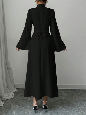 Women's Plain Collar Long Sleeve Simple Casual Long Dress