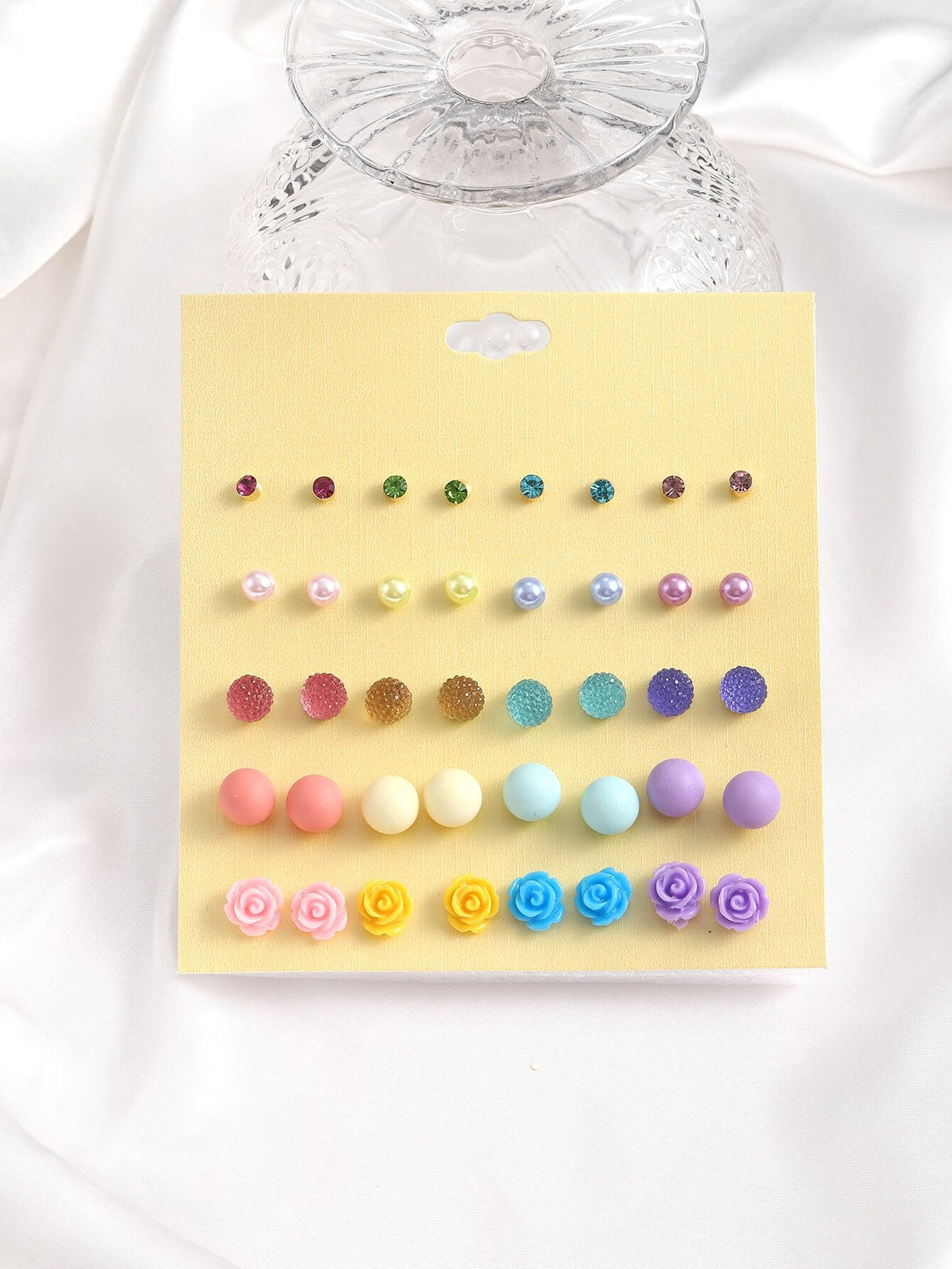 20pairs/set Resin & Faux Pearl & Rhinestone Decor Elegant Style Stud Earrings