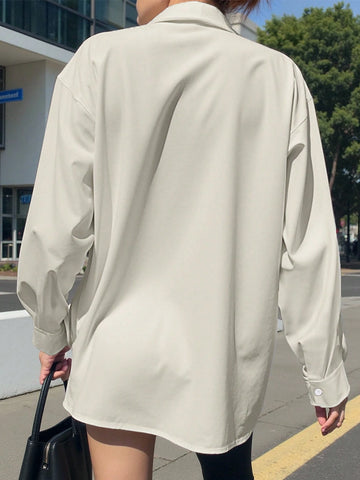 Minimalist Embroidered Decor Long Sleeve Loose Blouse