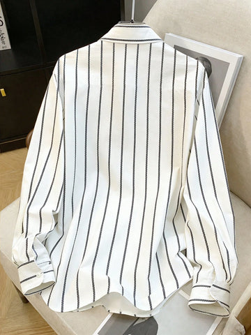 Minimalist Embroidered Decor Long Sleeve Loose Blouse