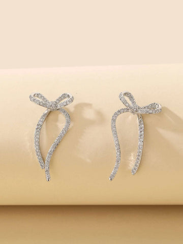 Rhinestone Decor Bow Design Stud Earrings